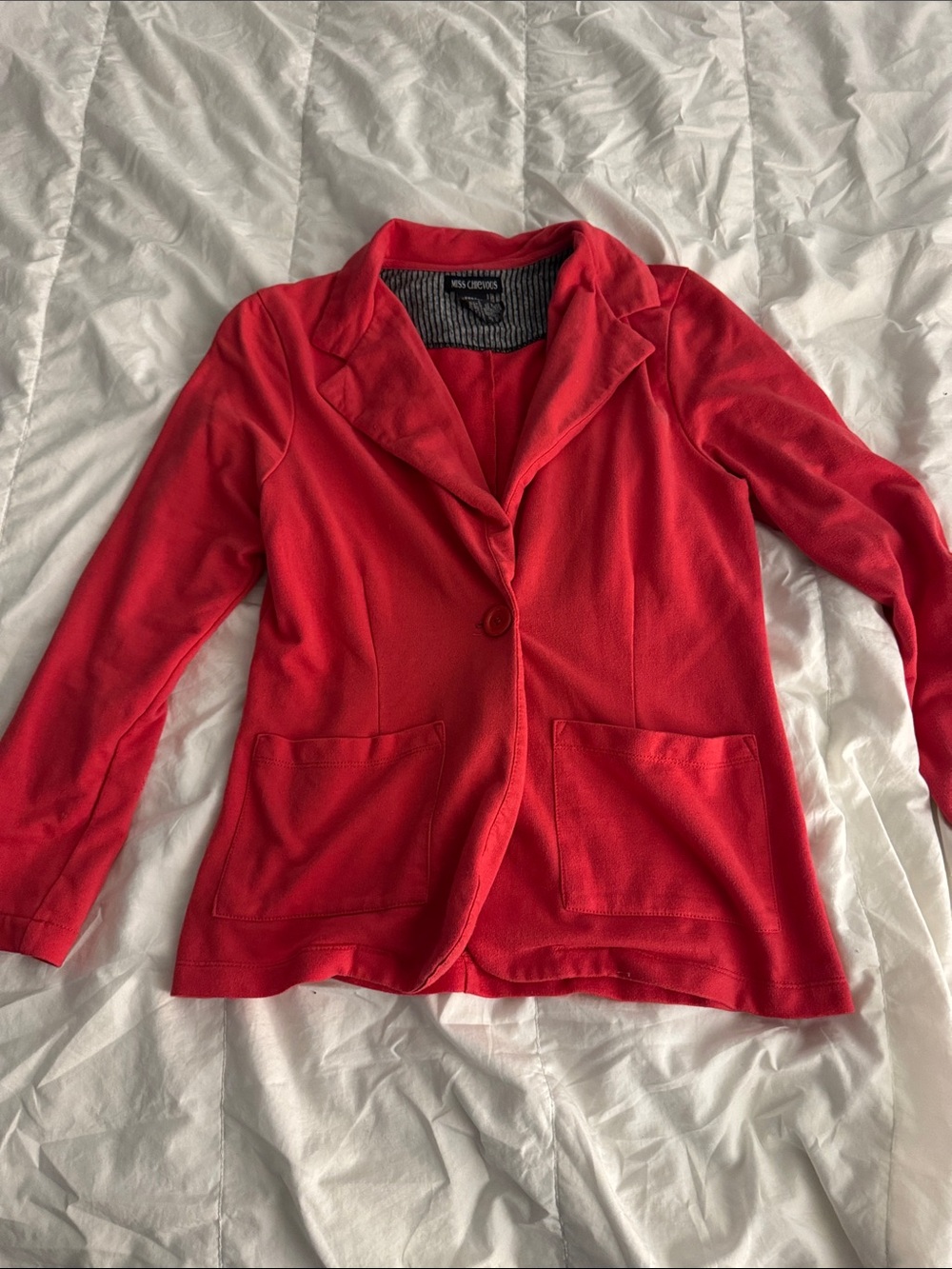 Miss Chievous Coral Pink Cotton Sweater Blazer with Pockets